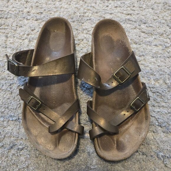 Birkenstock Mayari Sandals EU44   Womens 10 Regular Fit Gold Metallic Holiday - Picture 1 of 10